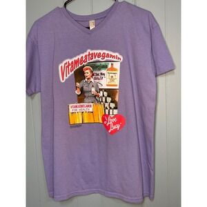 Vintage I Love Lucy Vitameatavegamin Graphic Purple V Neck Short Sleeve  Large